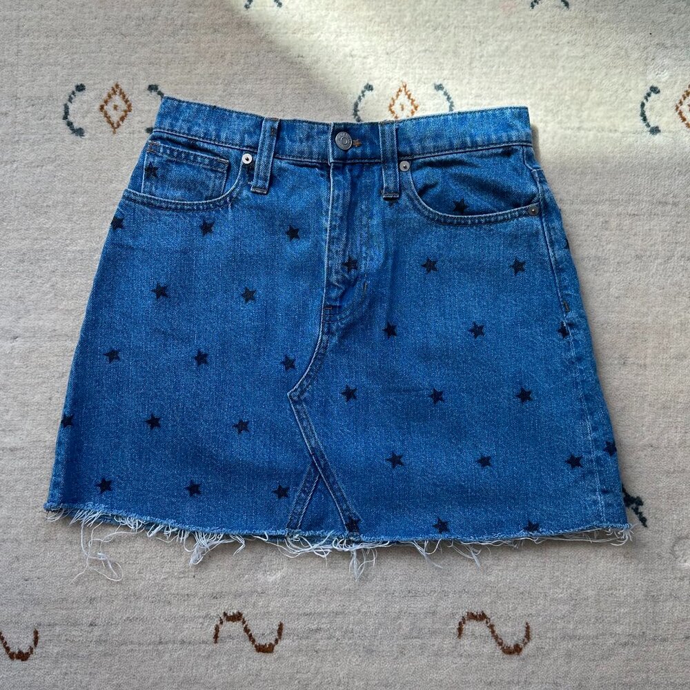 Madewell Denim A-Line Mini Skirt: Star Print Edition Size 25